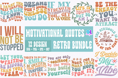 Motivational Quotes Retro Bundle T Shirt branding bundle christmas design illustration logo retro sublimation svg