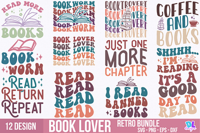 Retro Book Lover SVG Bundle branding bundle christmas design illustration logo retro sublimation svg