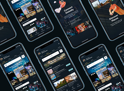 Travel & Connecting People App - Design concept connect people dark mode design event explore mobile music social mmedia travel travelling ui ui mobile user journey ux vacation wireframe