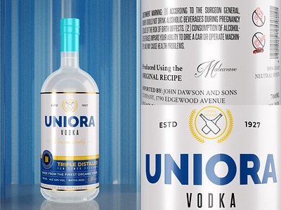 Vodka Label Design and 3D Visualization 3d modeling 3d visualization beverage design blender 3d cycles render graphic design label design packaging design vodka label