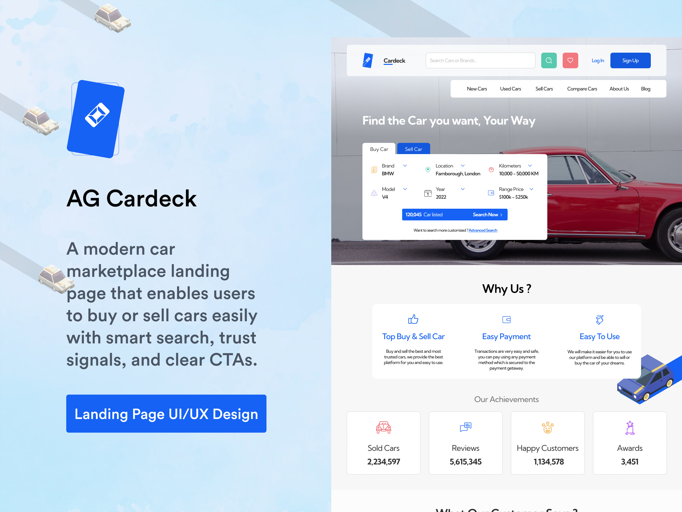 Car Landing Page: Effortless Car Buying & Selling Experience car dealer landing page car landing page car landing page design car web design uiux uiuxdesign web design website design website ui design