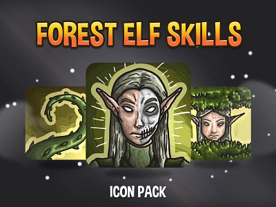 Forest Elf Skills Icon Pack 2d art asset assets elf fantasy game game assets gamedev icon icons illustration indie indie game mmo mmorpg rpg skill skills vector