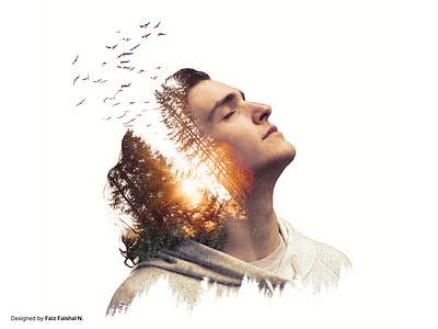 Double Exposure Image - forest & man adobe design adobe photoshop air bird calm cool design double exposure forest forest with bird forest with man idn boarding school image image editing image manipulation man wind