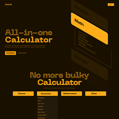 Calculator Landing Page branding design inspiration landing page minimal ui website