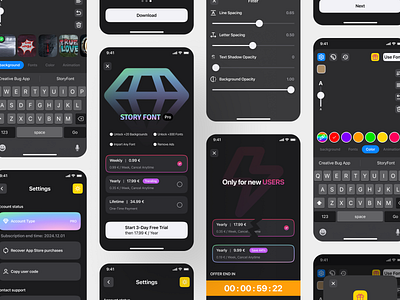 STORY FONT App (IOS) android app application brand design editor free ios landing logo pro responsive site store text ui ux web