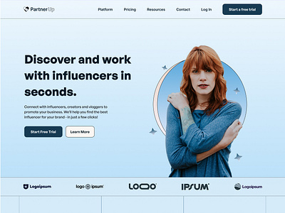 PartnerUp Influencer Second Variant branding design figma graphic design hero influencer landing page ui uiux uiuxx web design