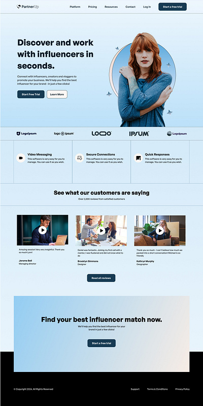 PartnerUp Influencer Second Variant branding design figma graphic design hero influencer landing page ui uiux uiuxx web design
