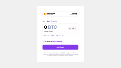Ultra simple sell Bitcoin component bitcoin dashboard minimalist sell ui webdesign