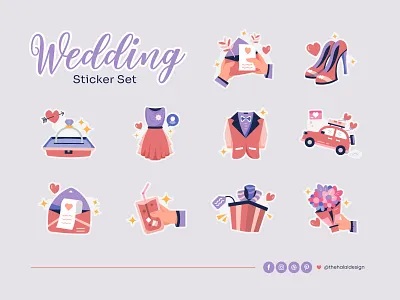 Cute Wedding Sticker Illustration Set festive graphic design