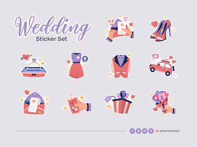 Cute Wedding Sticker Illustration Set festive graphic design