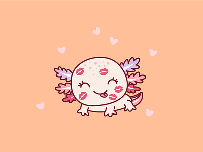 Axolotl in love axolotl charact character cute graphic design hearts illustration in love kawaii love valentine valentines day