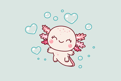 Axolotl in love axolotl branding cute graphic design hearts illustration in love kawaii kids love valentine valentines day vector