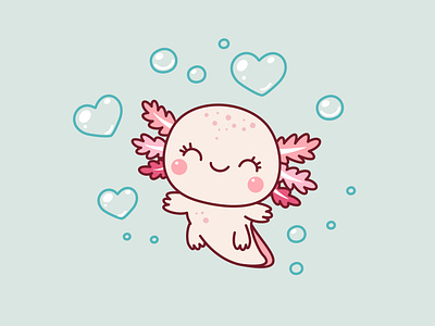 Axolotl in love axolotl branding cute graphic design hearts illustration in love kawaii kids love valentine valentines day vector