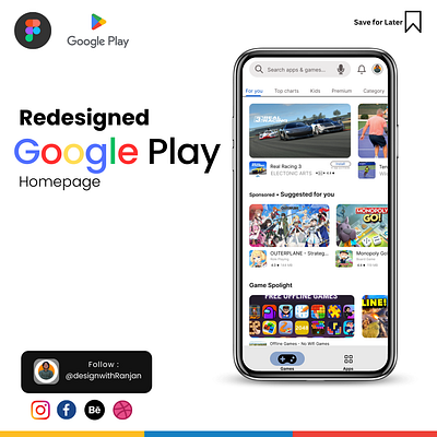 Redesign of Google Play Homepage app design figma design google play google play ui design graphics design ui ui design