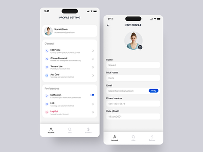Mobile App Profile Setting applicarion edit profile light mobile app profile profile setting text field ui uiux