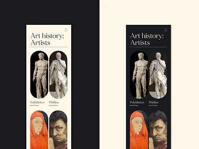 Art History app - Day/night theme app app design art art history day theme graphic design greek history layout night theme roman ui uxui