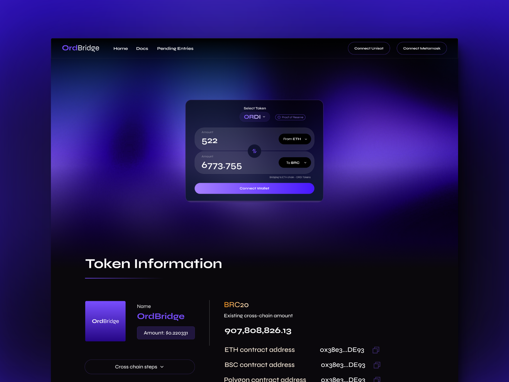 OrdBridge - Crypto Landing Page crypto landing page ui ui desin