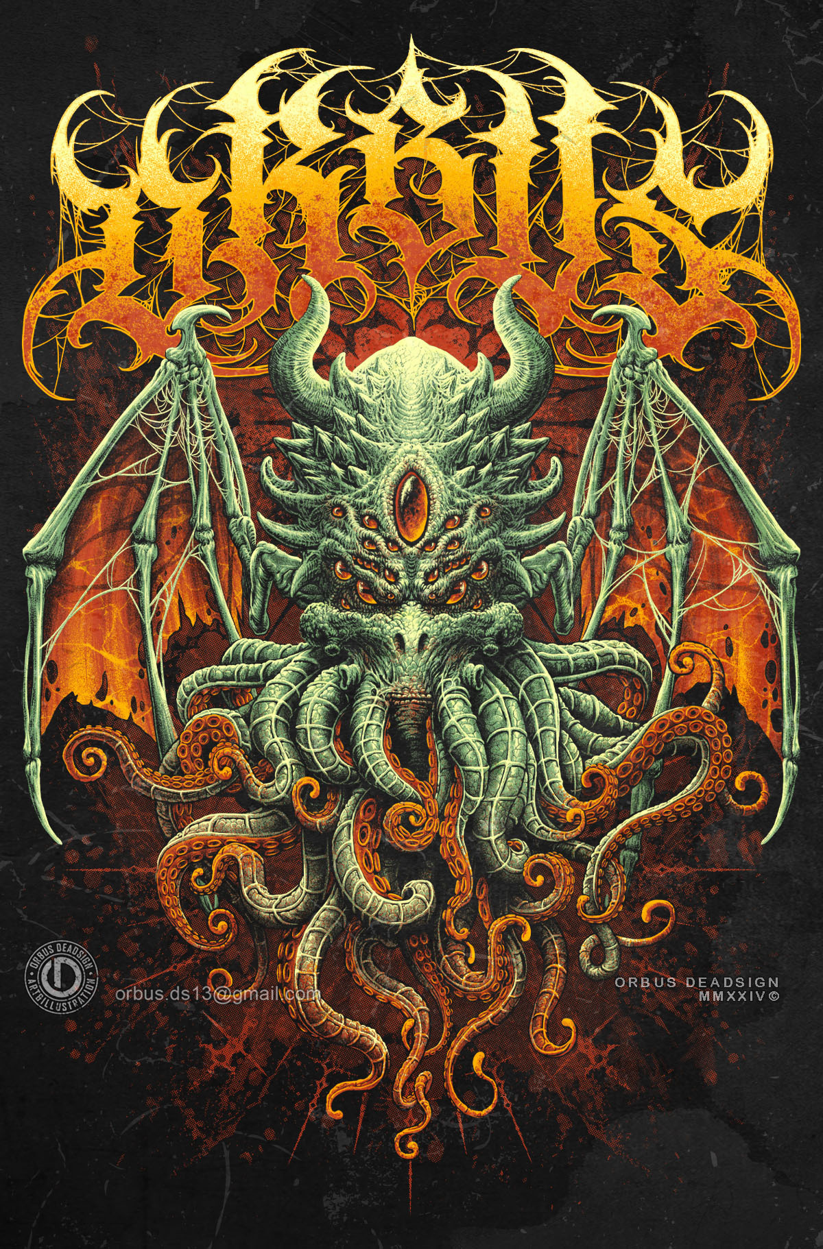 CTHULHU - Artwork for Sale album cover ancient god art for sale azathoth band merch cthulhu dark art death metal deathcore goat skull graphic design heavy metal illustration leviatan metal fest monster design octopus poster gigs t shirt design the old great one