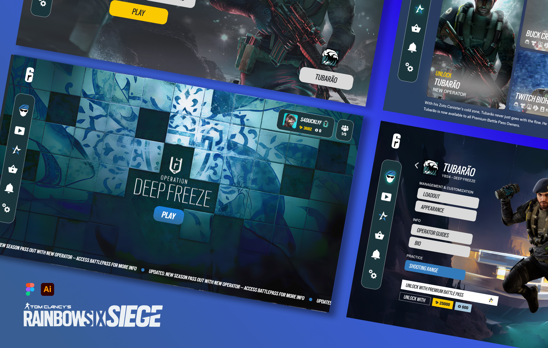 Rainbow Six Siege Rework blue clean figma fps gaming graphic design illustrator minimal rainbow six siege ubisoft ui ux videogames web