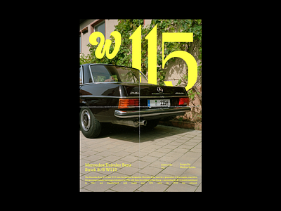 W115 beautiful car graphic design mercedes poster typographic posters yellow