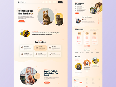 Pet care landing page affordable pet care animal animal care attractiveui design landing landing page pet care pet care app pet ui pet web petshop trending ui ui designer uiux veterinary visual websitedesign