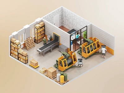 3D Warehouse in Isometric Style. Loop Animation. 3d 3d isometric 3d room animated animation branding concept conveyor factory graphic design industry infographic isolated isometric loop motion graphics plant render room warehouse