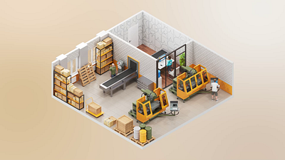 3D Warehouse in Isometric Style. Loop Animation. 3d 3d isometric 3d room animated animation branding concept conveyor factory graphic design industry infographic isolated isometric loop motion graphics plant render room warehouse