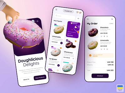 Donut Shop App Concept adobe xd animated app concept blender3d clean donut food app mobile app sweets uiux
