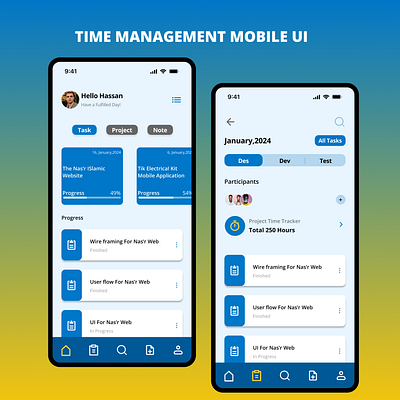 Time Management Mobile Application Design appdesign design mobile mobiledesign productdesign ui uiux
