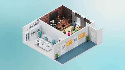 Science Laboratory and Music Hall in 3D Isometric Style. 3d 3d isometric 3d room animated animation branding build graphic design hall infographic isolated isometric laboratory motion graphics music render rock science smart visualization