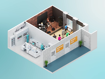 Science Laboratory and Music Hall in 3D Isometric Style. 3d 3d isometric 3d room animated animation branding build graphic design hall infographic isolated isometric laboratory motion graphics music render rock science smart visualization