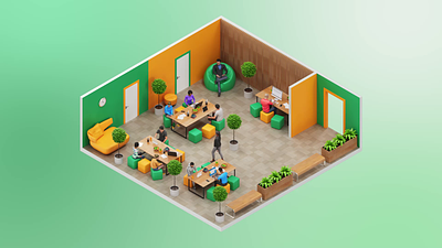 Coworking space in 3D Isometric Style. Loop Animation 3d 3d isometric 3d room animated animation branding coworking freelance freelancer graphic design infographic isolated isometric motion graphics office render space startup ui working