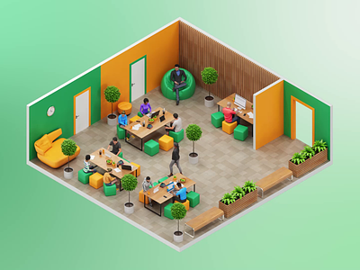 Coworking space in 3D Isometric Style. Loop Animation 3d 3d isometric 3d room animated animation branding coworking freelance freelancer graphic design infographic isolated isometric motion graphics office render space startup ui working
