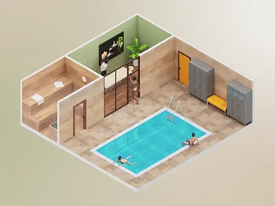 Wellness Center in 3d Isometric Style. Loop Animation. 3d 3d isometric 3d room animated animation beauty graphic design infographic isolated isometric massage motion graphics pool relax relaxation resort sauna spa spa center wellness
