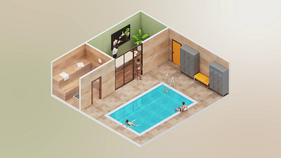 Wellness Center in 3d Isometric Style. Loop Animation. 3d 3d isometric 3d room animated animation beauty graphic design infographic isolated isometric massage motion graphics pool relax relaxation resort sauna spa spa center wellness