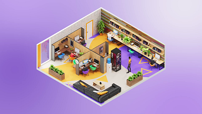 Coworking space in 3D Isometric Style. Loop Animation. 3d 3d isometric 3d room animated animation concept coworking coworking space freelance freelancer graphic design illustration infographic isolated isometric motion graphics office startup working workspace