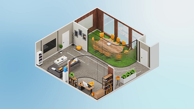 3D Smart office in Isometric Style. Loop Animation. 3d 3d isometric 3d room animated animation branding business digital freelance graphic design infographic isolated isometric motion graphics office render smart technology wireless workspace