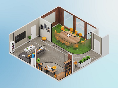 3D Smart office in Isometric Style. Loop Animation. 3d 3d isometric 3d room animated animation branding business digital freelance graphic design infographic isolated isometric motion graphics office render smart technology wireless workspace