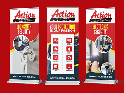 ACTION INTEGRATED SECURITY SOLUTIONS _ Roll Up/Stand Banner banner banner ad banner ad design brand style gudie branding colorfullgraphics design graphic design illustration logo logo design new banner design print design roll roll up banner rollup security design stand banner thumbnail design vector