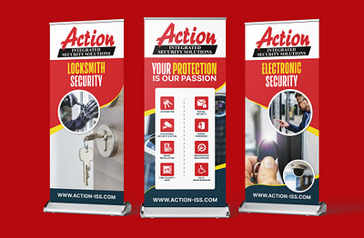 ACTION INTEGRATED SECURITY SOLUTIONS _ Roll Up/Stand Banner banner banner ad banner ad design brand style gudie branding colorfullgraphics design graphic design illustration logo logo design new banner design print design roll roll up banner rollup security design stand banner thumbnail design vector