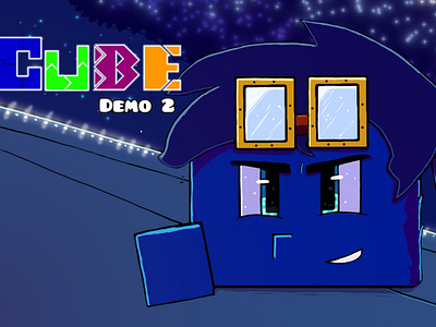 Be cube - demo 2 cover 2d a not geometry dash fan game! art be cube blue everywhere cartoon illustration