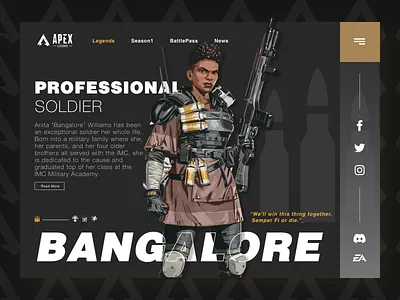 Apex Legends Landing Page apex legends bangalore composition futuristic ui game theme game ui graphic design helevetica landing page ui ui color ui daily ui design inspiration ui inspiration ui layout