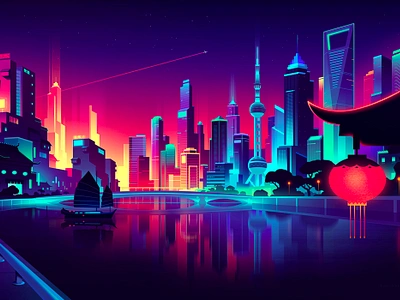 Night time branding city design futur illustration light neon retro