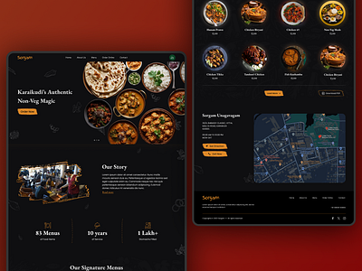 Restaurant Dark mode Website Design clean design dark mode dark mode website food hand drawn style high fiedelity indian restaurant landing page prototype restaurant restaurant wesite design retro uiux user interface visual design website banner design website design website mockup