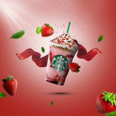 Starbucks Strawberry Drinks | Social Media Poster branding creatives design flyer graphic design illustration poster poster design social media poster starbucks starbucks creatives starbucks poster starbucks strawberry starbucks strawberry drinks strawberry strawberry creame strawberry drink strawberry juice