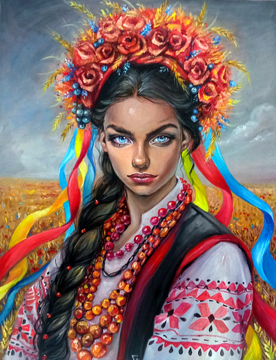 Original oil portrait, Ukrainian woman in traditional clothes art fashion hand painted handmade oil paint painting people portrait tradition ukrainian woman