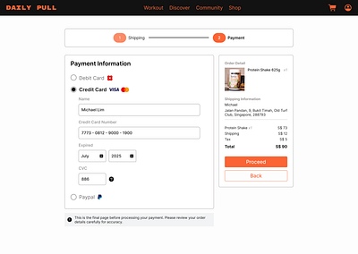 One Stop Workout Solution checkout dailyui stepper ui webdesign