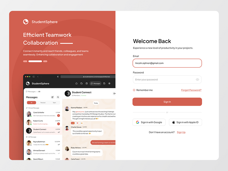 StudentSphere - Sign In, Sign Up, OTP Page account clean clean ui create account get started login minimalist otp project project management register registration registration flow saas sign in sign up task task management ui web saas