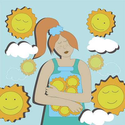 Sunny illustration girl illustration sun sunny vector