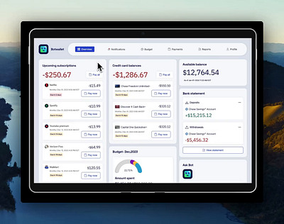 Botwallet- An AI financial dashboard concept animation dashboard figma fintech motion graphics ui
